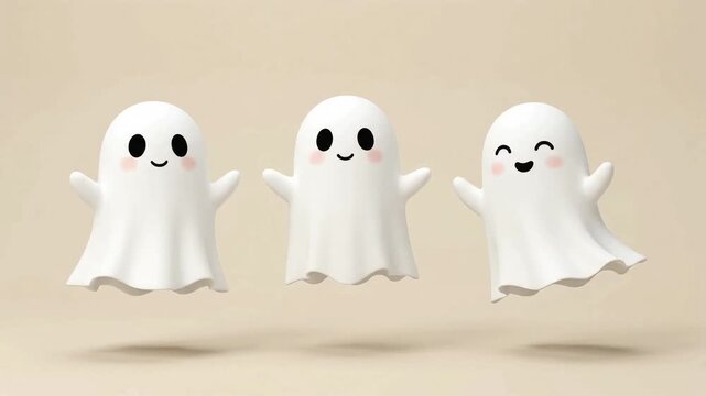 Cute 3D Halloween ghosts animated video background with copy space
