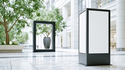 Obraz premium Empty black advertising displays in bright modern shopping