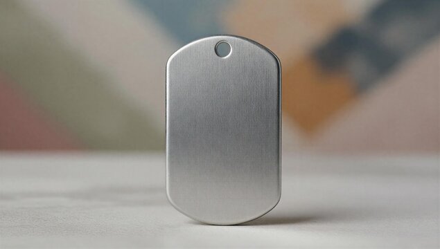 Brushed Metal Dog Tag Keepsake with Blank Surface for Custom Engraving Isolated on Soft Background