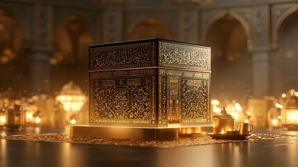 Obraz premium Decorated cube with gold calligraphy in warm lit