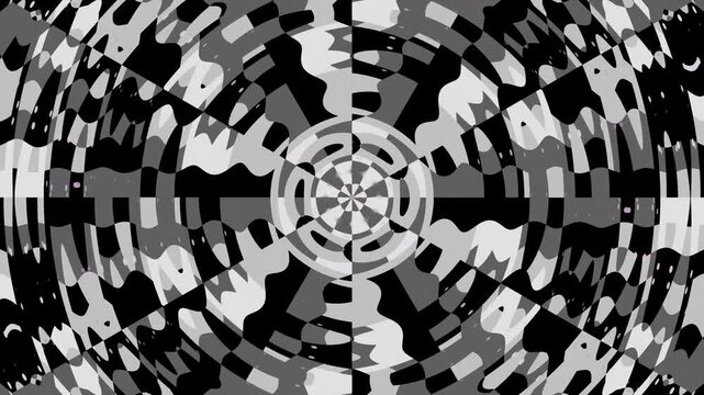 Monochrome Distorted Checkerboard Tunnel with Central Spiral Motion Graphic