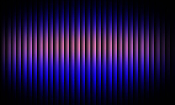 Vertical parallel lines create abstract texture with vibrant blue and soft purple gradients glowing brightly against deep dark black background