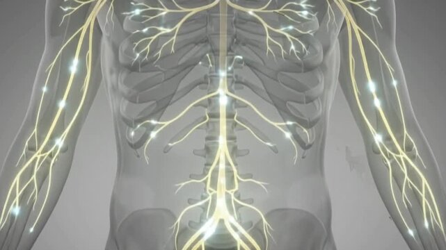 Detailed illustration of the human nervous system with glowing neural pathways.
