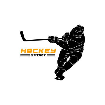 Ice hockey player silhouettes isolated on a white background. Vector illustration ideal for winter sports icons, game graphics, and design projects.