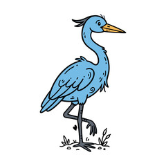 Fototapeta premium Elegant blue heron standing tall among wetland plants.