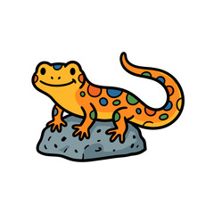 Obraz premium Colorful spotted salamander character on a rock.