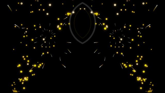 Golden Sparkling Particles and Radial Light Bursts on Black Background Motion Graphic