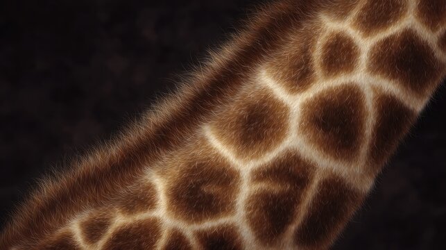 A close up view reveals the unique pattern and texture of a giraffe's neck