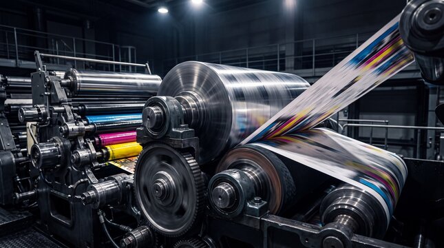 Offset Printing Press Running Paper at High Speed