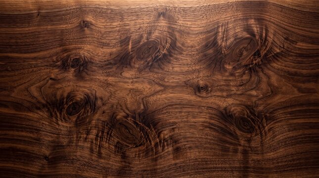 Dark Walnut Wood Grain Texture Background with Knots