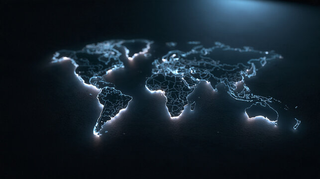 Digital Glowing World Map Representing Global Connectivity