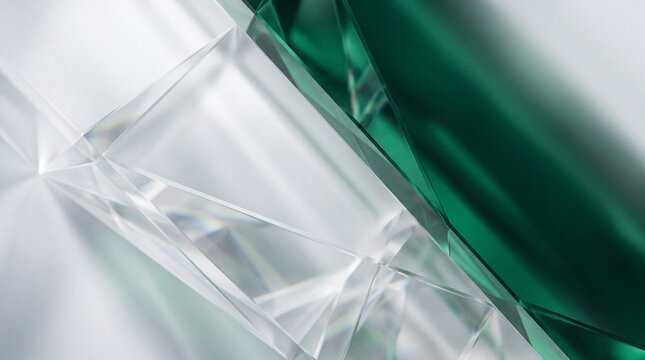 Abstract Geometric Crystal Facets with Green Glass Reflection