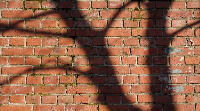 Red Brick Wall Texture with Tree Branch Shadows