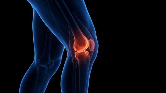 Knee Joint Pain and Inflammation, Human Leg Anatomy Medical Animation