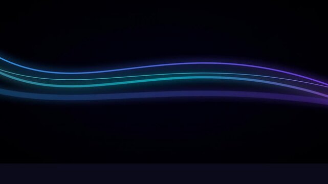 Neon light wave vector background. Glowing abstract lines in blue and purple colors on dark backdrop. Digital motion graphics for technology presentations and futuristic web designs.