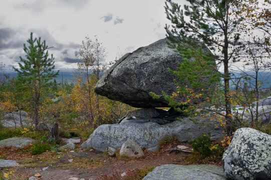 Massive seid rock in the autumn forest