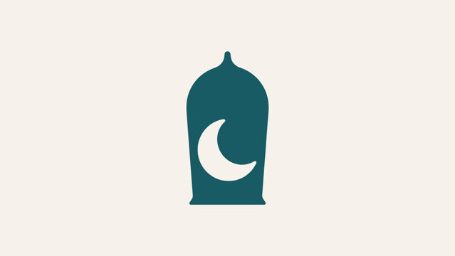Negative space logo mark of a crescent moon inside a teal lantern silhouette