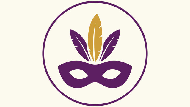 Badge logo mark of a domino mask and feather plumes for a carnival krewe