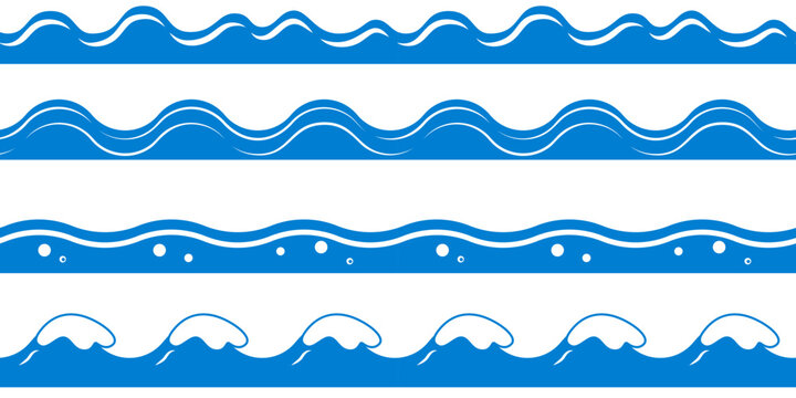 Set of seamless water decorative lines. Web banner with splashing water pattern.