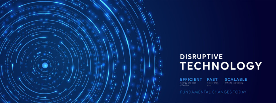 Digital technology and disruptive innovation background. Big data and nuclear energy presentation banner.