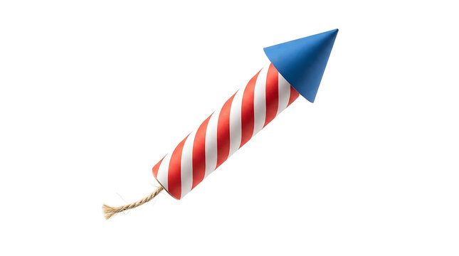 Red and white striped firework rocket with blue tip firework celebration patriotic pyrotechnics explosive isolated activity