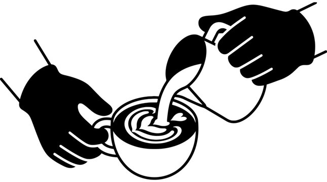 Barista Pouring Latte Art into Coffee Cup Minimalist Icon