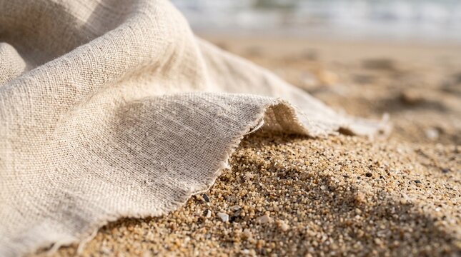Macro photo of linen fabric draped on sand 2k 20260919105244 showing abstract micro structural details and textures with professional studio lighting