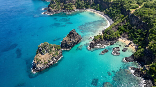 Ba&iacute;a dos Porcos Aerial View, Fernando de Noronha Brazil