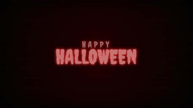 Halloween text glowing in red with dripping font style on a black background.