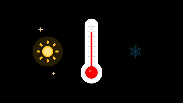 2D thermometer icon set showing hot sun and cold snowflake climate weather temperature measurement symbols for digital interface design