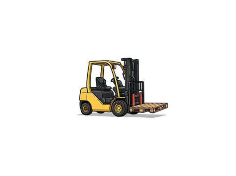  Yellow Forklift With Wooden Pallet Isolated On White Background Industrial Logistics Vehicle.