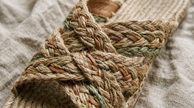 Macro photo of macro of woven sandal texture 2k 20260919105719 showing abstract micro structural details and textures with professional studio lighting