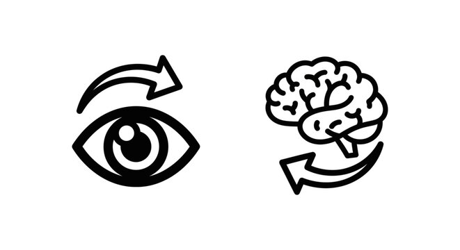 Minimalist outline icons representing visual perspective shift and cognitive mindset change with cognitive perspective thinking psychology intelligence awareness observation abstract