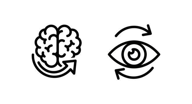Mind redirect and visual shift cognitive process icons set with redirect cognitive perception direction understanding transformation development psychology monochrome abstract