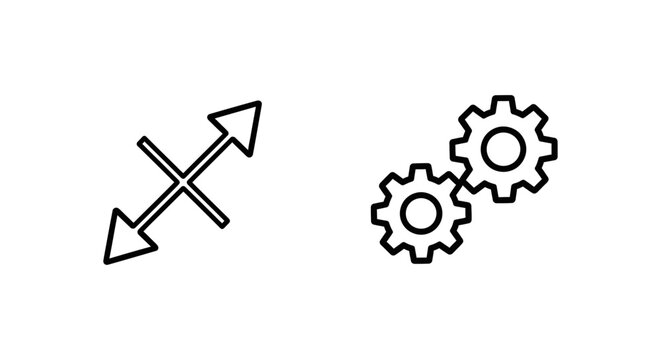 Abstract icons showing a simultaneous mark and synchronized gears for timing concepts with simultaneous coincide mechanism synchronized direction movement operation engineering