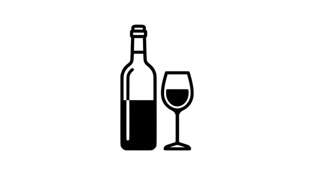Minimalist wine bottle and glass icon vector, black and white alcohol beverage symbol, modern winery logo element for restaurant menus