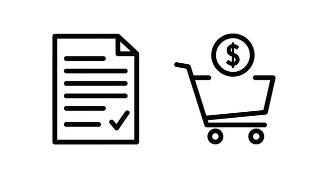 Document checklist and online purchase icons representing business workflow and shopping order process with document checklist shopping purchase business commerce transaction workflow
