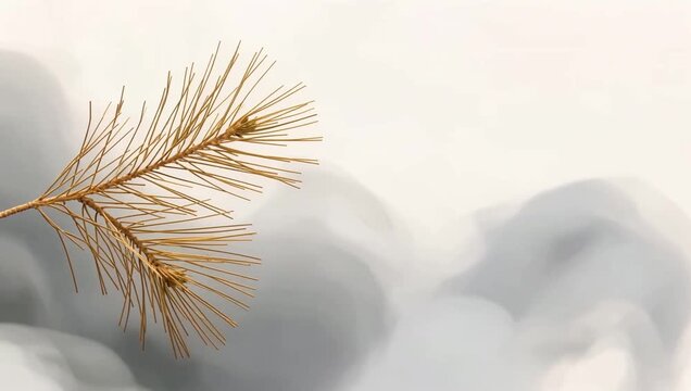 Traditional Chinese oriental gold line art pine tree branches on elegant beige textured paper background.