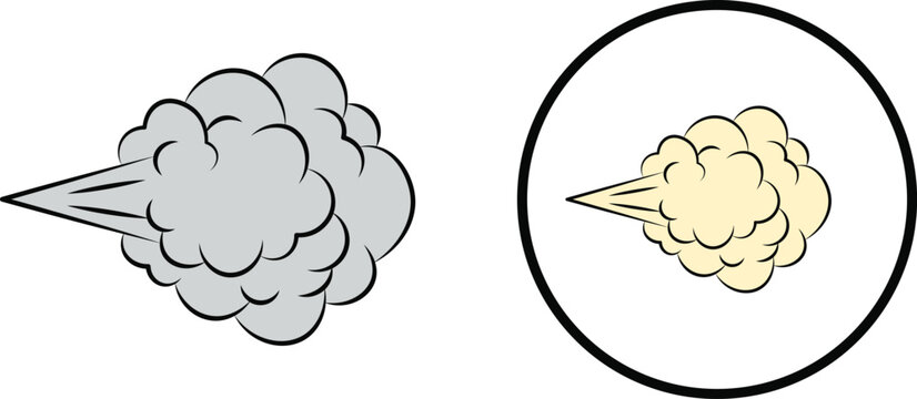 Steam Puff and Smoke Cloud Blowing Wind Gust Icon Isolated on White Background: Speed Dust, Exhaust Gas Burst, and Air Blow Comic Effect Vector Illustration