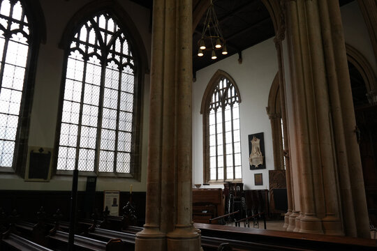 Historic church interior with Gothic windows in Newark England