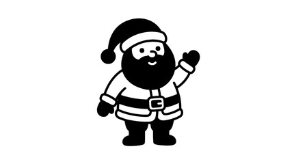 Obraz premium Cute Santa Claus Waving Hand Black and White Vector Illustration