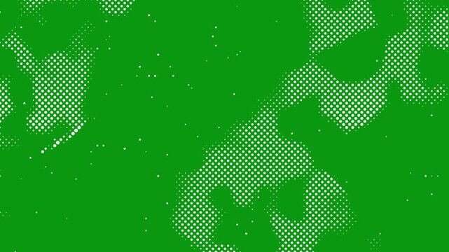 White Halftone Dot Patterns Boiling and Morphing on Green Screen. Organic Comic Style Dot Blobs and Streaks Appearing and Dissolving. Pop Art Texture Chroma Key Overlay