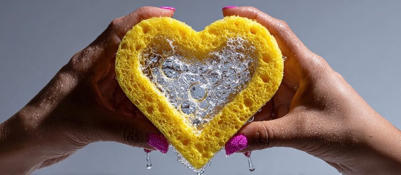 Heart shape sponge with water dripping