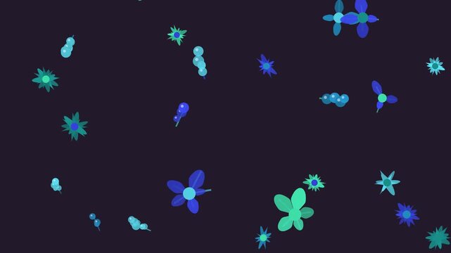 Multicolor floating floral motion background seamless loop animation