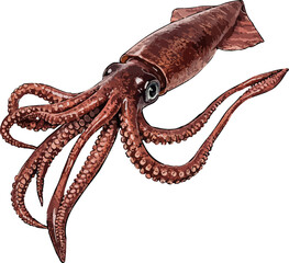 octopus isolated on white, Architeuthis dux illustration art © Diono