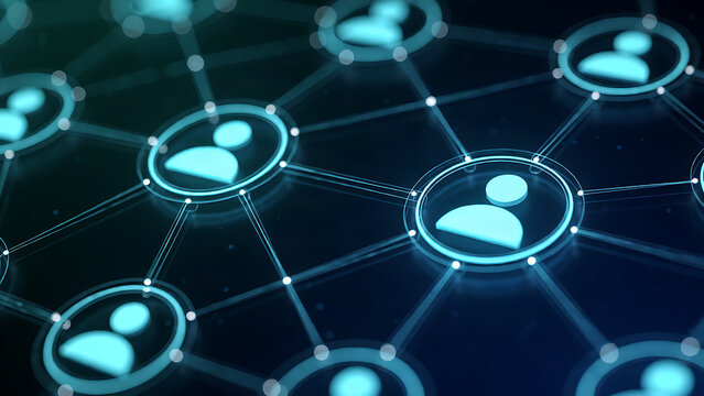 Abstract digital network with glowing user icons for global connection