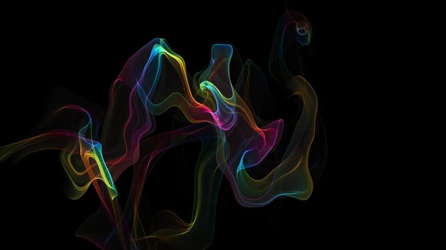 Neon Rainbow Smoke Trails with Fluid Motion on Dark Background 4K Video
