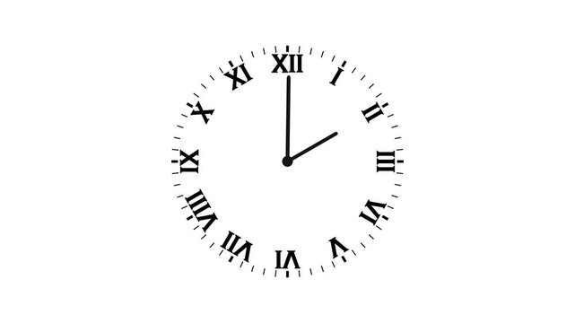 Analog clock with roman numerals. Clock face roman numeral. Roman clock time animation loop.