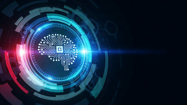 Artificial intelligence brain circuit in futuristic glowing digital interface