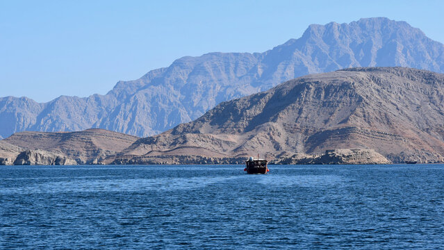 Multiple Depths of Mountains in Fjords of Musandam, Oman